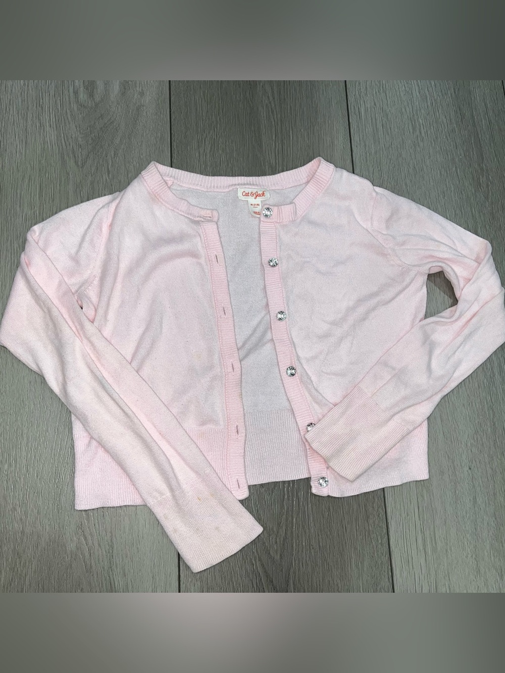 Cat & Jack Pale Pink Crystal-Button Cardigan Kids Girls